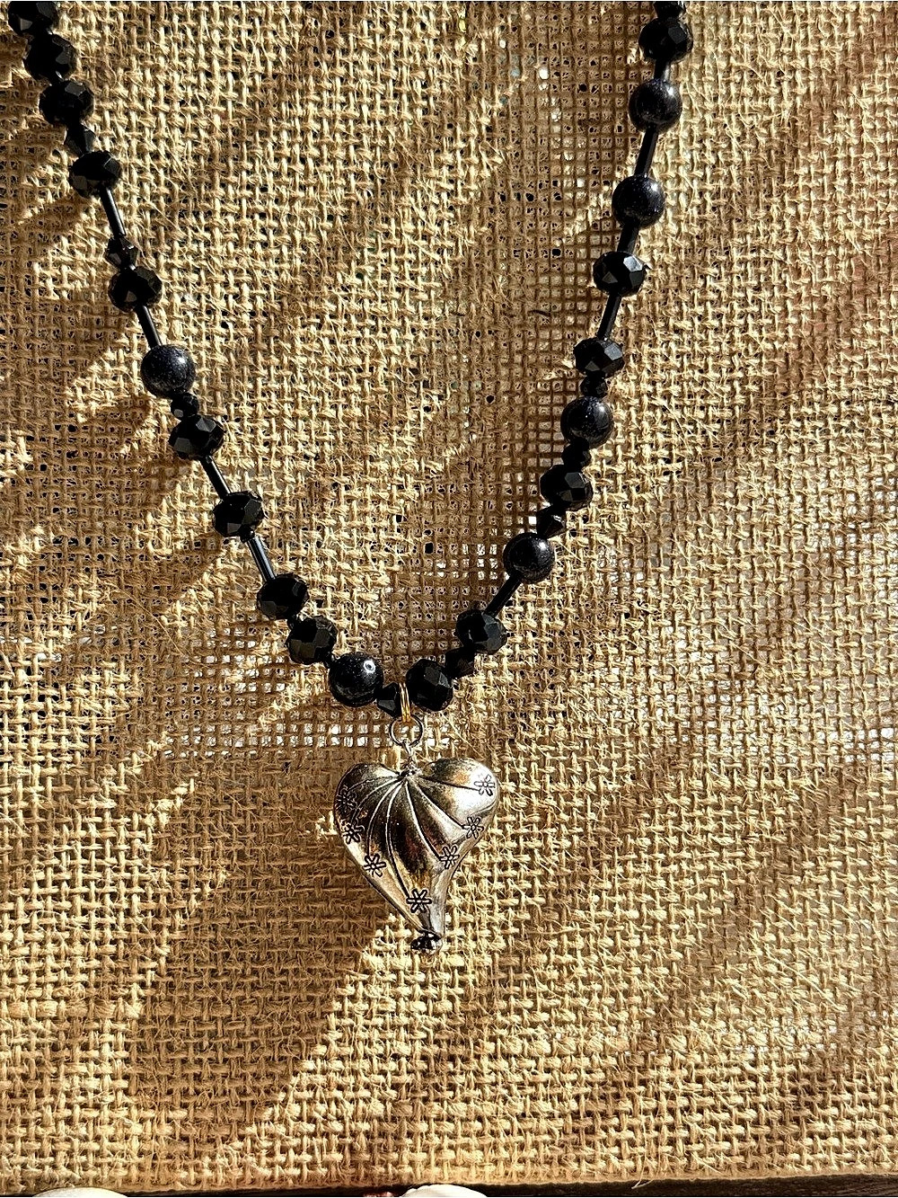 Black Beaded Heart Pendant Necklace | ONYX